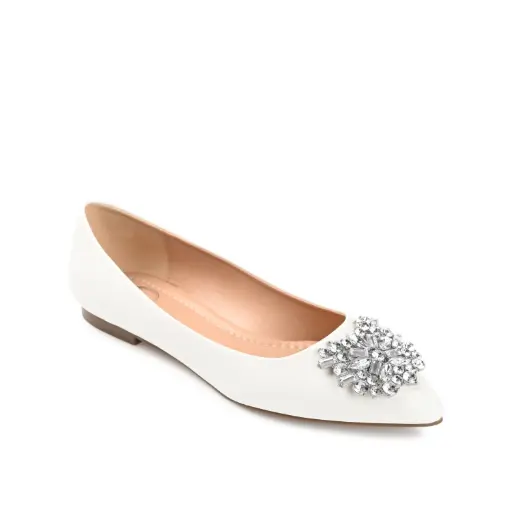 [Journee Collection Womens Renzo Pointed Toe Ballet Flats - White 10 Medium] Bailarinas Renzo De Punta Puntiaguda Para Mujer De La Colección Journee - Blanco, Talla 10 Mediana | 52574427295 TRG188552293