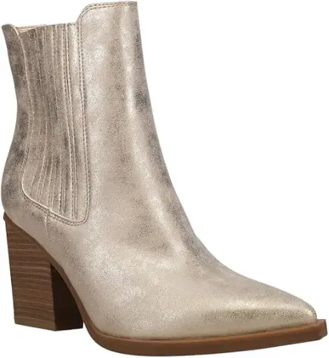 [Mia Girl Womens Marita Stacked Heel Chelsea Boots - GOLD 6 MEDIUM] Botas Chelsea De Tacón Alto Marita Para Mujer De Mia Girl - Dorado 6 Mediano | TRG185052727