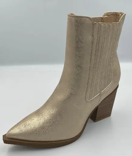 [Mia Girl Womens Marita Stacked Heel Chelsea Boots - GOLD 8 1/2 MEDIUM] Botas Chelsea De Tacón Apilado Marita Para Mujer De Mia Girl - Dorado 8 1/2 Mediano | 196628347594 TRG187860293