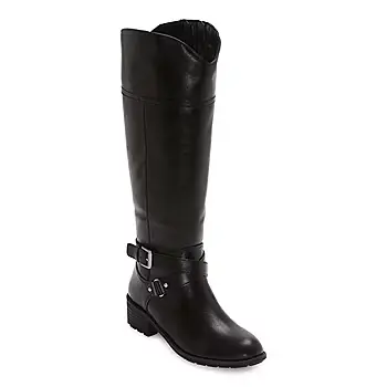 [St. John`S Bay St. John's Bay Womens Dempsy Stacked Heel Riding Boots - BLACK 9 MEDIUM] Botas De Montar Con Tacón Apilado Dempsy Para Mujer De St. John'S Bay - Negro 9 Mediano | TRG192803892