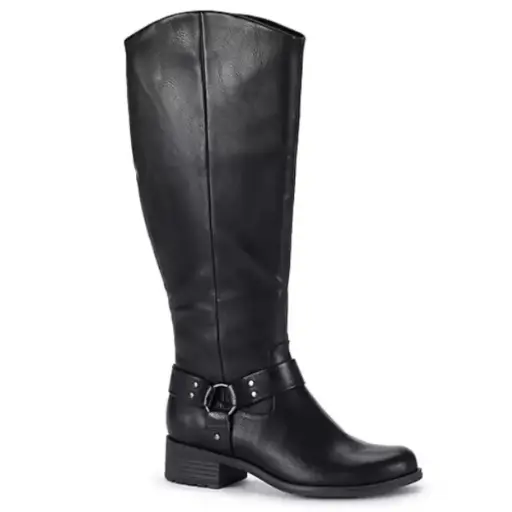 [Frye And Co . Womens Edelle Stacked Heel Riding Boots - BLACK 8 WIDE] Botas De Montar Con Tacón Apilado Edelle Para Mujer De Frye & Co. - Negro, 8 De Ancho | TRG185044239