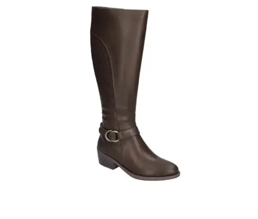 [Easy Street Womens Luella Plus Wide Calf Stacked Heel Riding Boots - BROWN 6 WIDE] Botas De Montar Easy Street Luella Plus Para Mujer, Con Tacón De Pantorrilla Ancha Y Plataforma - Marrón 6 Ancho | TRG180841570