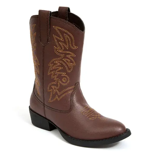 [Deer Stags Little & Big Unisex Ranch Block Heel Cowboy Boots - Dark Brown 5 Medium] Botas De Vaquero Unisex Estilo Rancho Con Tacón De Bloque, Talla 5 Mediana, De Deer Stags, Para Niñas Y Grandes. Marrón Oscuro. | 703022989048 TRG187797315