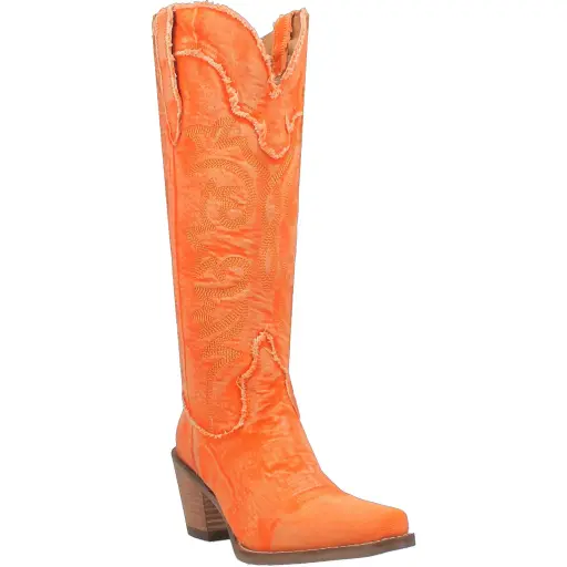[Dingo Womens Texas Tornado Block Heel Cowboy Boots - ORANGE 9 MEDIUM] Botas Vaqueras Dingo Texas Tornado Con Tacón De Bloque Para Mujer - Naranja 9 Mediano | 887520392644 TRG187861560