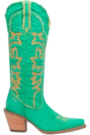 [Dingo Womens Texas Tornado Block Heel Cowboy Boots - GREEN 6 1/2 MEDIUM] Botas Vaqueras Dingo Texas Tornado Con Tacón De Bloque Para Mujer - Verde 6 1/2 Mediano | TRG185052465