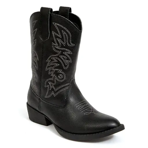 [Deer Stags Little & Big Unisex Ranch Block Heel Cowboy Boots - Black 6 Medium] Botas Vaqueras Unisex De Tacón Cuadrado Estilo Rancho, Talla 6 Mediana, De Deer Stags, Para Niñas Y Grandes | TRG191575789