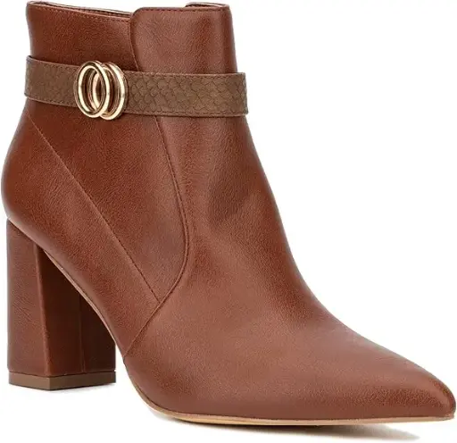[New York & Company Womens Elisabeth Block Heel Booties - BROWN 10 MEDIUM] Botines De Tacón Cuadrado Elisabeth Para Mujer De New York & Company - Marrón 10 Mediano | TRG180841352