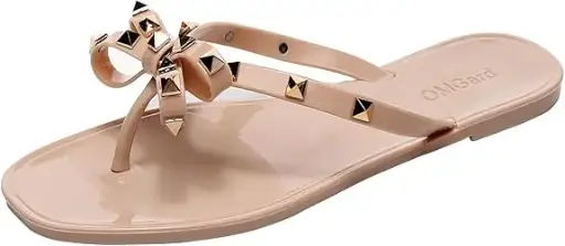 [Mixit Womens Studded Bow Flip-Flops - NUDE 9] Chanclas Mixit Con Lazo Y Tachuelas Para Mujer - Nude 9 | R1N0000007Oxw8 TRG188556175