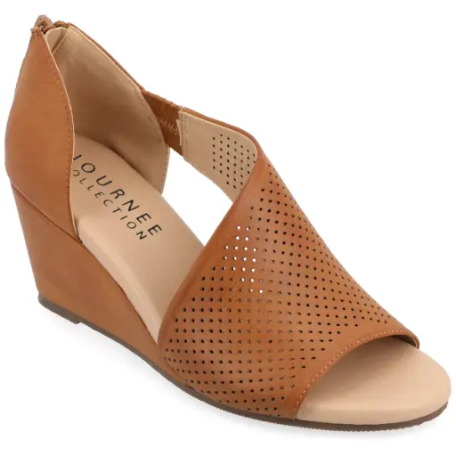 [Journee Collection Womens Aretha Peep Toe Wedge Heel Pumps - COGNAC 12 MEDIUM] Colección Journee Aretha - Zapatos De Tacón De Cuña Con Punta Abierta Para Mujer - Coñac 12 Mediano | 52574785623 TRG188376961
