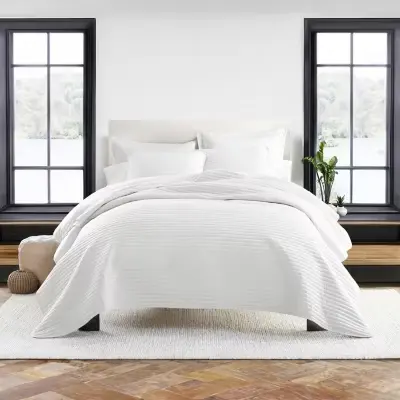 [Casual Comfort Stripe Stitch Quilt Set - White] Edredón Casual Comfort De Punto A Rayas - Blanco | 196901018302 TRG180233003