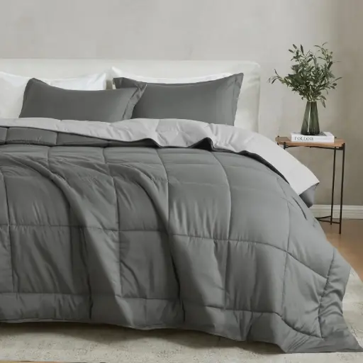 [Casual Comfort Solid Reversible Lightweight Down Alternative Comforter Set Gray Light Gray - King-California King] Edredón Casual Comfort Solid Reversible Ligero De Plumón Alternativo Gris Claro - King-California King | 842933142064 TRG180124116