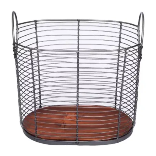 [Baum Set Of 3 Oval Black Wire With Wood Base 3-Pc. Oval Basket - NATURAL ONE SIZE] Juego De 3 Cestas Ovaladas Baum De Alambre Negro Con Base De Madera (3 Piezas) - Natural | 752760322532 TRG181448955