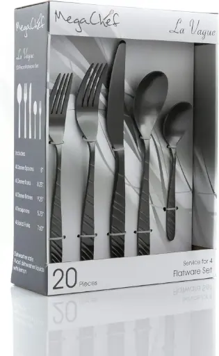 [Megachef La Vague 20-Pc. 18/10 Stainless Steel Flatware Set - MATTE BLACK ONE SIZE] Juego De Cubiertos Megachef La Vague De 20 Piezas De Acero Inoxidable 18/10 - Negro Mate | 672975125615 672975125615