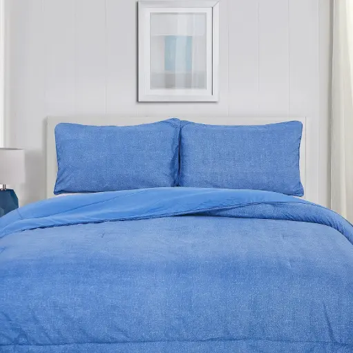 [Chaps Chambray Solid Midweight Comforter Set - BLUE ONE SIZE] Juego De Edredón Chaps Chambray De Peso Medio Liso - Azul | 194382184417 TRG180062657