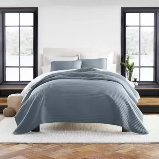 [Casual Comfort Stripe Stitch Quilt Set - Dusk Blue] Juego De Edredón De Punto De Rayas Casual Comfort - Azul Crepúsculo | 196901018364 TRG180109768