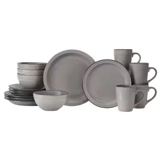 [Baum Polished Grey 16-Pc. Ceramic Dinnerware Set - GREY ONE SIZE] Juego De Vajilla Baum De Cerámica Gris Pulido De 16 Piezas - Gris | 752760329159