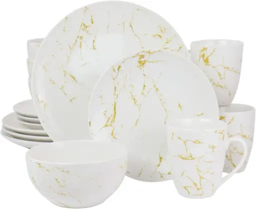 [Elama Fine Marble Microwave Safe Dinner Set 975114968M - GOLD ONE SIZE] Juego De Vajilla De Mármol Fino Elama Apto Para Microondas 975114968M - Dorado | 850016090218 TRG189778742