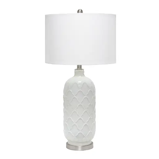 [Lalia Home LHT-5008-WH Argyle Classic White Table Lamp with Fabric Shade] Lámpara De Mesa Clásica Argyle Blanca Con Pantalla De Tela Lalia Home Lht-5008-Wh | 810241029094