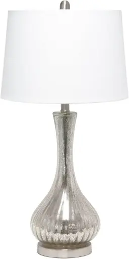 [All The Rages Lalia Home Speckled Mercury Tear Drop Table Lamp with White Fabric Shade] Lámpara De Mesa Con Forma De Lágrima De Mercurio Moteado Y Pantalla De Tela Blanca De Lalia Home | 810241029032 TRG185778079