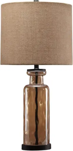 [Sierra Sleep by Ashley L431414 Laurentia Glass Table Lamp with Drum Shade Champagne Toned] Lámpara De Mesa De Cristal Laurentia Sierra Sleep De Ashley L431414 Con Pantalla De Tambor En Tonos Champán | 24052443943 TRG187278896