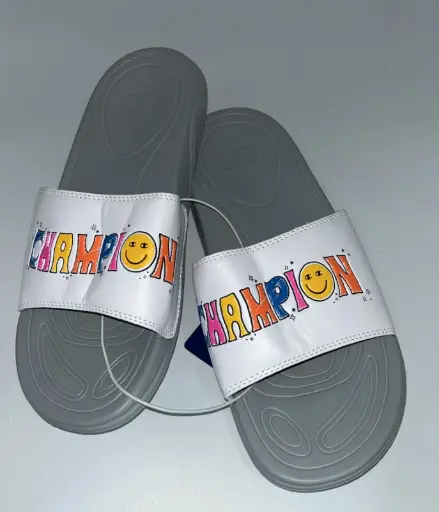 [Champion Womens Mega Happy Slide Sandals - WHITE SILVERSTONE 7 MEDIUM] Sandalias Champion Mega Happy Slide Para Mujer - Blanco Silverstone 7 Mediano | 196382017313 TRG188556552