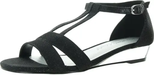 [Easy Street Womens Alora Wedge Sandals - Blackglitermetalic BLACK GLITER METALIC 8 WIDE] Sandalias De Cuña Alora Para Mujer Easy Street - Negro Con Brillo Metálico, 8 De Ancho | 196371551064 TRG188559730