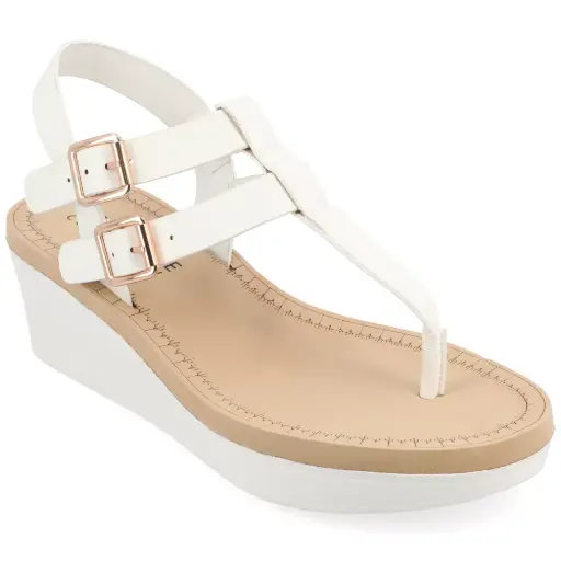 [Journee Collection Womens Bianca Wedge Sandals - WHITE 9 MEDIUM] Sandalias De Cuña Bianca Para Mujer De La Colección Journee - Blanco 9 Mediano | 52574611885 TRG192805556