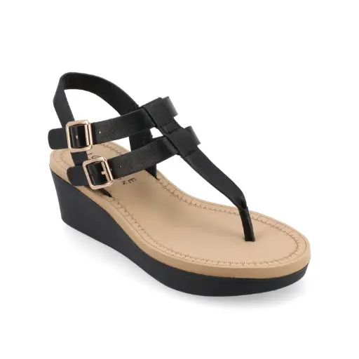 [Journee Collection Womens Bianca Wedge Sandals - BLACK 8 1/2 MEDIUM] Sandalias De Cuña Bianca Para Mujer De La Colección Journee - Negro 8 1/2 Mediano | 52574611434 TRG188376967