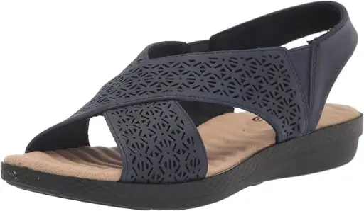 [Easy Street Womens Claudia Wedge Sandals - NAVY 8 EXTRA WIDE] Sandalias De Cuña Claudia Para Mujer De Easy Street - Azul Marino, Talla 8, Extra Anchas | 193073887798 TRG187600871