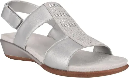 [Easy Spirit Womens Hazel Wedge Sandals - SILVER 9 EXTRA WIDE] Sandalias De Cuña Easy Spirit Para Mujer Color Avellana - Plata 9 Extra Anchas | TRG185044879