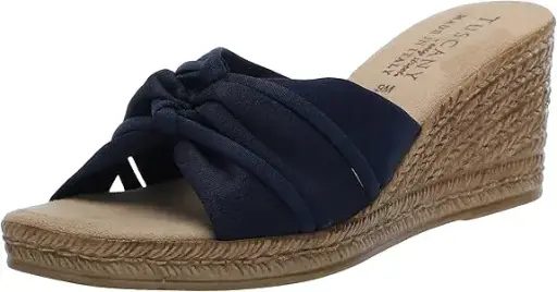 [Easy Street Womens Ghita Wedge Sandals - NAVY CREPE 7 EXTRA WIDE] Sandalias De Cuña Easy Street Ghita Para Mujer - Crepe Azul Marino 7 Extra Ancho | 196371532926 TRG188383907