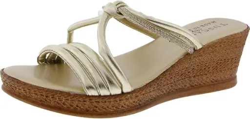 [Easy Street Womens Elvera Wedge Sandals - CHAMPAGNE 7 1/2 MEDIUM] Sandalias De Cuña Elvera Para Mujer De Easy Street - Champán 7 1/2 Mediano | 196371532384 TRG188371911