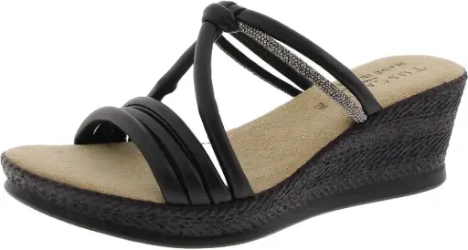 [Easy Street Womens Elvera Wedge Sandals - BLACK 8 1/2 MEDIUM] Sandalias De Cuña Elvera Para Mujer De Easy Street - Negro 8 1/2 Mediano | 196371531448 TRG187603268