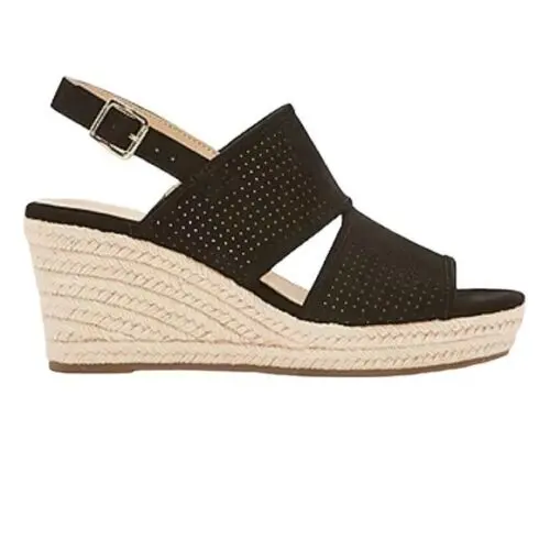 [Liz Claiborne Womens Hatcher Wedge Sandals - BLACK 12 MEDIUM] Sandalias De Cuña Hatcher Para Mujer De Liz Claiborne - Negro 12 Mediano | R1N00000082A61 TRG187862616