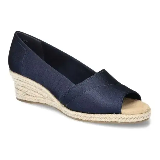 [Easy Street Womens Jasper Wedge Sandals - NAVY THAI SILK 7 WIDE] Sandalias De Cuña Jasper Para Mujer De Easy Street - Seda Tailandesa Azul Marino, 7 De Ancho | 196371195459 TRG188552350