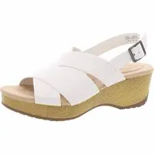 [Easy Works By Easy Street Womens Raffey Wedge Sandals - WHITE 9 1/2 EXTRA WIDE] Sandalias De Cuña Raffey Para Mujer De Easy Works By Easy Street - Blanco 9 1/2 Extra Ancho |
