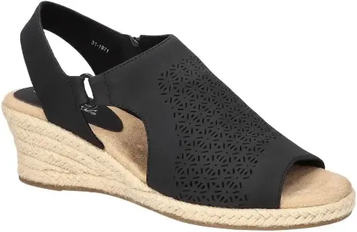 [Easy Street Womens Serena Wedge Sandals - BLACK 10 WIDE] Sandalias De Cuña Serena Para Mujer De Easy Street - Negro 10 Ancho | 196371513604 TRG187603203