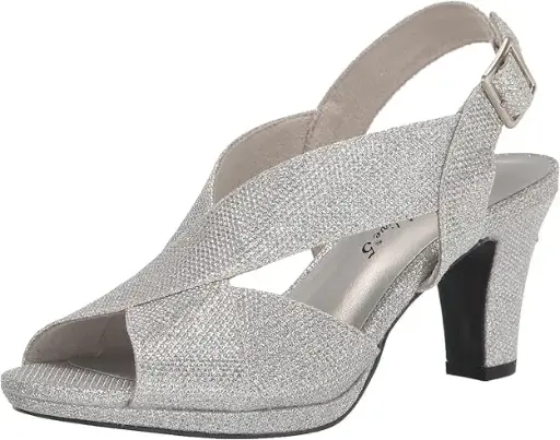 [Easy Street Womens Christy Heeled Sandals - SILVER GLITTER 7 MEDIUM] Sandalias De Tacón Christy Para Mujer De Easy Street - Brillo Plateado 7 Mediano | TRG191348810