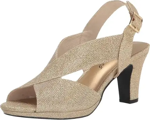 [Easy Street Womens Christy Heeled Sandals - GOLD GLITTER 9 MEDIUM] Sandalias De Tacón Christy Para Mujer De Easy Street - Gold Glitter 9 Medium | TRG191574792