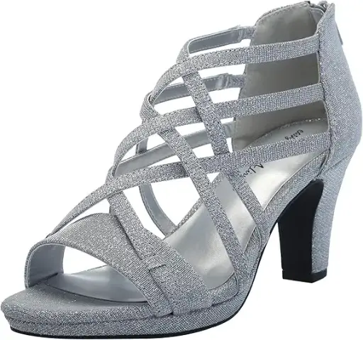 [Easy Street Womens Bee Heeled Sandals - SILVER GLITTER 8 WIDE] Sandalias De Tacón Easy Street Bee Para Mujer - Brillo Plateado 8 Ancho | TRG192805530