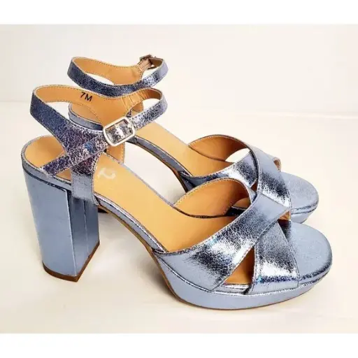 [Pop Womens Delighted Heeled Sandals - BLUE METALLIC 6 1/2 MEDIUM] Sandalias De Tacón Pop Para Mujer Delighted - Azul Metalizado, Talla 6 1/2 Medianas | 885044285725 TRG187797234