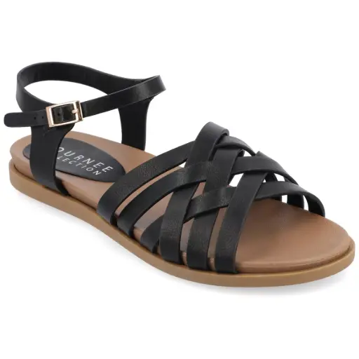 [Journee Collection Womens Kimmie Ankle Strap Flat Sandals - BLACK 9 MEDIUM] Sandalias Planas Con Tira Al Tobillo Kimmie Para Mujer De Journee Collection - Negro 9 Mediano | TRG191574774