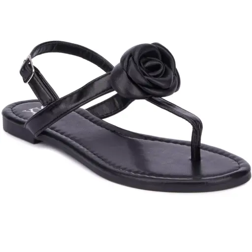[New York & Company Womens Rosette Flat Sandals - BLACK 7 1/2 MEDIUM] Sandalias Planas Rosette Para Mujer De New York & Company - Negro 7 1/2 Mediano | TRG191575746