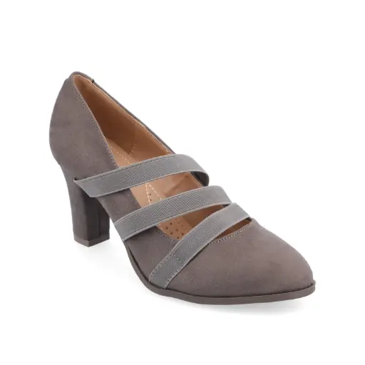 [Journee Collection Womens Loren Stacked Heel Pumps - Gray 8 Medium] Zapatos De Tacón Apilado Loren Para Mujer De La Colección Journee - Gris 8 Mediano | TRG191574839