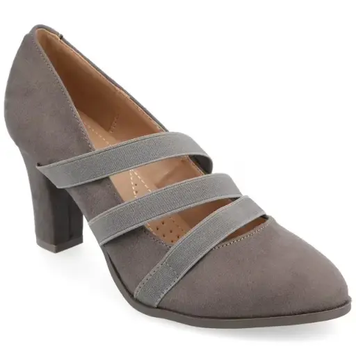 [Journee Collection Womens Loren Stacked Heel Pumps - Gray 9 Medium] Zapatos De Tacón Apilado Loren Para Mujer De La Colección Journee - Gris 9 Mediano | TRG191574830