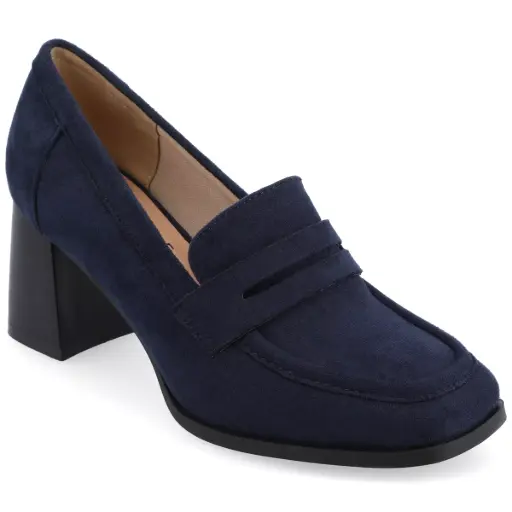 [Journee Collection Womens Malleah Stacked Heel Pumps - NAVY 8 WIDE] Zapatos De Tacón Apilado Malleah Para Mujer De La Colección Journee - Azul Marino 8 Ancho | 194379776410 TRG187862690