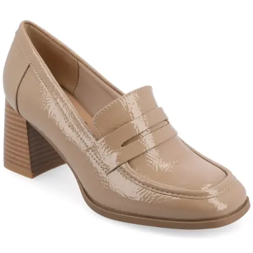 [Journee Collection Womens Malleah Stacked Heel Pumps - PATENT TAUPE 9 MEDIUM] Zapatos De Tacón Apilado Malleah Para Mujer De La Colección Journee - Charol Taupe 9 Medium | TRG185052509
