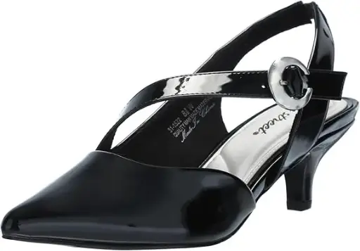 [Easy Street Womens Sarita Pointed Toe Kitten Heel Pumps - BLACK PATENT 8 MEDIUM] Zapatos De Tacón Bajo Con Punta Puntiaguda Sarita Para Mujer De Easy Street - Charol Negro 8 Mediano | 196371473908 TRG187862916