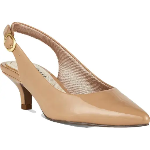 [Easy Street Womens Faye Pointed Toe Kitten Heel Pumps - NUDE PATENT 9 MEDIUM] Zapatos De Tacón Bajo Faye De Easy Street Para Mujer - Charol Color Piel, Talla 9 Mediana | TRG185041372