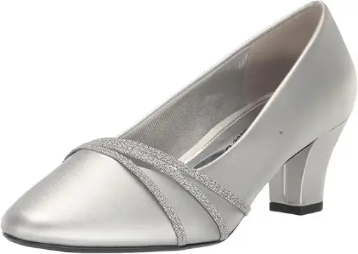 [Easy Street Womens Cristiny Block Heel Pumps - SILVER SATIN 8 1/2 WIDE] Zapatos De Tacón Cuadrado Cristiny Para Mujer De Easy Street - Satén Plateado, 8 1/2 Ancho | 196371364558 TRG188720472